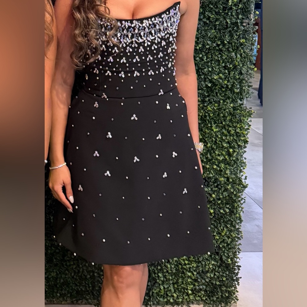 Elegant Black Dress with Pearl Accents